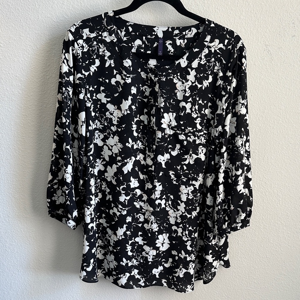 NYDJ Perfect Black and Cream Floral Blouse